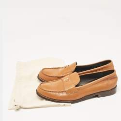 Tory Burch Brown Leather Classic Logo Plaque Loafers Size 39