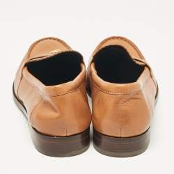Tory Burch Brown Leather Classic Logo Plaque Loafers Size 39