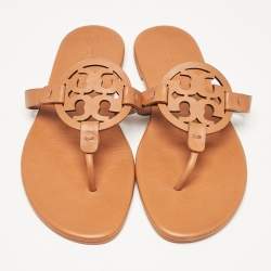 Tory Burch Brown Leather Miller Thong Sandals Size 39