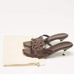 Pre Owned Tory Burch Brown Leather Miller Bombe Slide Sandals Size 39.5