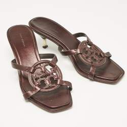 Pre Owned Tory Burch Brown Leather Miller Bombe Slide Sandals Size 39.5