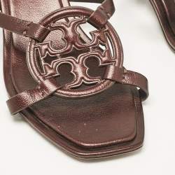 Pre Owned Tory Burch Brown Leather Miller Bombe Slide Sandals Size 39.5