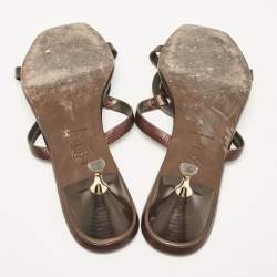 Pre Owned Tory Burch Brown Leather Miller Bombe Slide Sandals Size 39.5