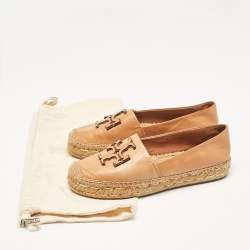 Pre Owned Tory Burch Brown Leather Ines Espadrille Flats Size 38