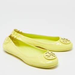 Tory Burch Neon Yellow Leather Scrunch Ballet Flats Size 38