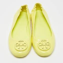 Tory Burch Neon Yellow Leather Scrunch Ballet Flats Size 38