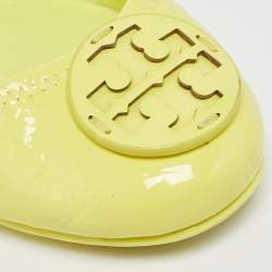 Tory Burch Neon Yellow Leather Scrunch Ballet Flats Size 38