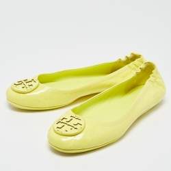 Tory Burch Neon Yellow Leather Scrunch Ballet Flats Size 38