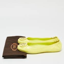 Tory Burch Neon Yellow Leather Scrunch Ballet Flats Size 38