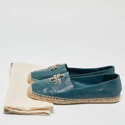 Pre Owned Tory Burch Blue Leather Ines Espadrille Flats Size 38.5