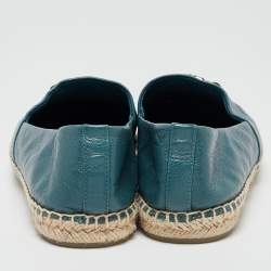 Pre Owned Tory Burch Blue Leather Ines Espadrille Flats Size 38.5