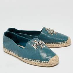 Pre Owned Tory Burch Blue Leather Ines Espadrille Flats Size 38.5