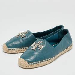 Pre Owned Tory Burch Blue Leather Ines Espadrille Flats Size 38.5