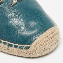 Pre Owned Tory Burch Blue Leather Ines Espadrille Flats Size 38.5