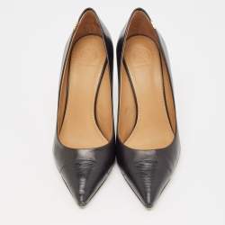 Tory Burch Black Lizard Embossed and Leather Penelope Pumps Size 41