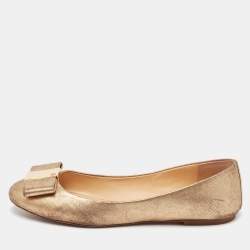 Tory Burch Gold Leather Bow Chase Ballet Flats Size 40.5