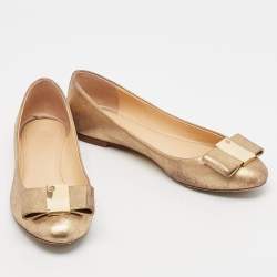 Tory Burch Gold Leather Bow Chase Ballet Flats Size 40.5