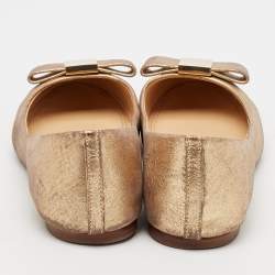 Tory Burch Gold Leather Bow Chase Ballet Flats Size 40.5