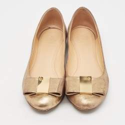 Tory Burch Gold Leather Bow Chase Ballet Flats Size 40.5