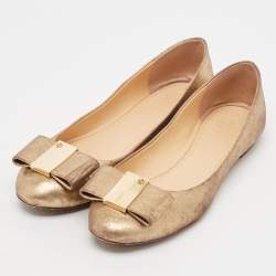 Tory Burch Gold Leather Bow Chase Ballet Flats Size 40.5