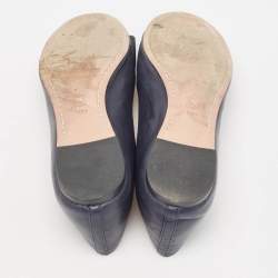 Pre Owned Tory Burch Navy Blue Leather Bow Chase Ballet Flats Size 40.5