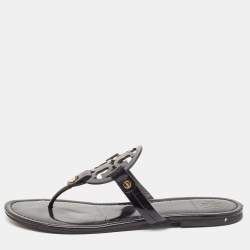 Pre Owned Tory Burch Black Patent Leather Miller Thong Flats Size 40