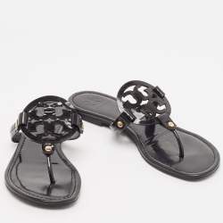 Pre Owned Tory Burch Black Patent Leather Miller Thong Flats Size 40