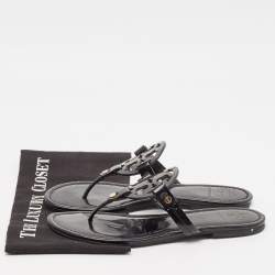 Pre Owned Tory Burch Black Patent Leather Miller Thong Flats Size 40