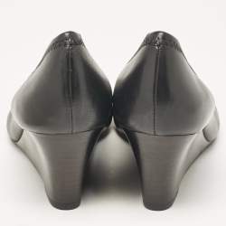 Tory Burch Black Leather Sally Wedge Pumps Size 38.5