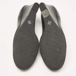 Tory Burch Black Leather Sally Wedge Pumps Size 38.5
