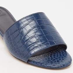 Pre Owned Tory Burch Blue Embossed Crocodile Martine Slides Size 39.5 