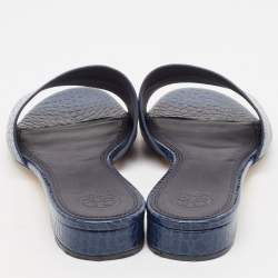 Pre Owned Tory Burch Blue Embossed Crocodile Martine Slides Size 39.5 