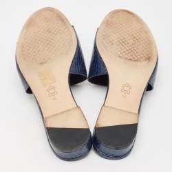 Pre Owned Tory Burch Blue Embossed Crocodile Martine Slides Size 39.5 