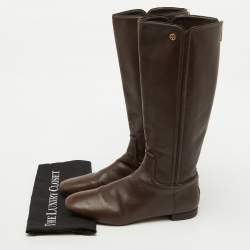 Tory Burch Dark Brown Leather Riding Knee Length Boots Size 41