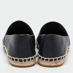 Pre Owned Tory Burch Navy Blue Leather Ines Espadrille Flats Size 36.5