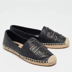 Pre Owned Tory Burch Navy Blue Leather Ines Espadrille Flats Size 36.5