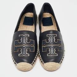 Pre Owned Tory Burch Navy Blue Leather Ines Espadrille Flats Size 36.5