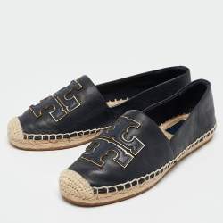 Pre Owned Tory Burch Navy Blue Leather Ines Espadrille Flats Size 36.5