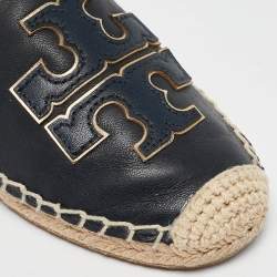 Pre Owned Tory Burch Navy Blue Leather Ines Espadrille Flats Size 36.5