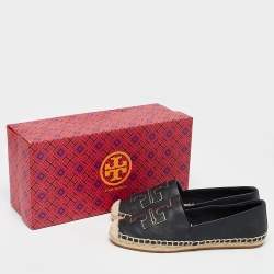 Pre Owned Tory Burch Navy Blue Leather Ines Espadrille Flats Size 36.5