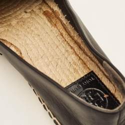 Tory Burch Black Leather Logo Cap Toe Espadrille Flats Size 39