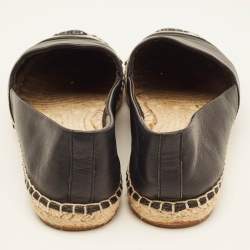 Tory Burch Black Leather Logo Cap Toe Espadrille Flats Size 39
