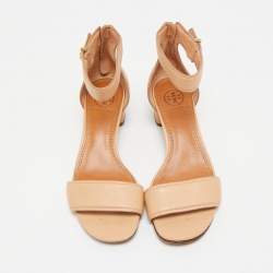 Tory Burch Beige Leather Ankle Strap Sandals Size 35.5