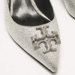 Tory Burch Silver Glitter Eleanor Slingback Pumps Size 38