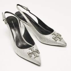 Tory Burch Silver Glitter Eleanor Slingback Pumps Size 38