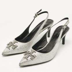 Tory Burch Silver Glitter Eleanor Slingback Pumps Size 38