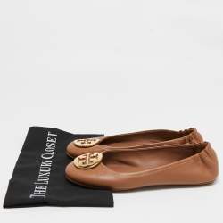 Pre Owned Tory Burch Brown Leather Minnie Ballet Flats Size 39