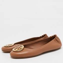 Pre Owned Tory Burch Brown Leather Minnie Ballet Flats Size 39