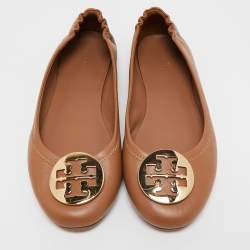 Pre Owned Tory Burch Brown Leather Minnie Ballet Flats Size 39