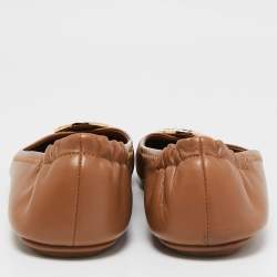 Pre Owned Tory Burch Brown Leather Minnie Ballet Flats Size 39